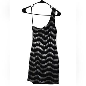 As You Wish | One Shoulder Sequined Bodycon Dress | Size S | Black& Silver